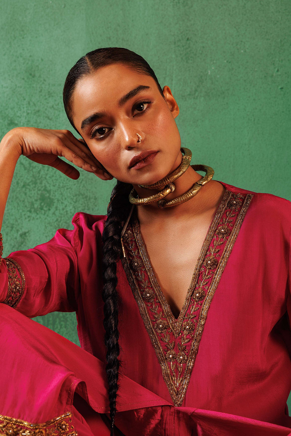 ASYMETRICAL RUBY PINK KURTA SET