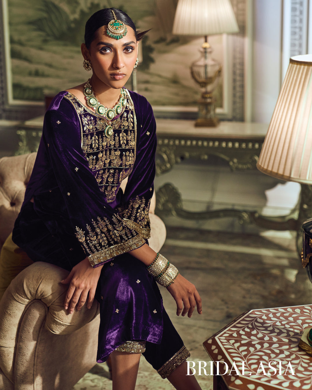 Royal purple velvet embroidered kurta set — Warra